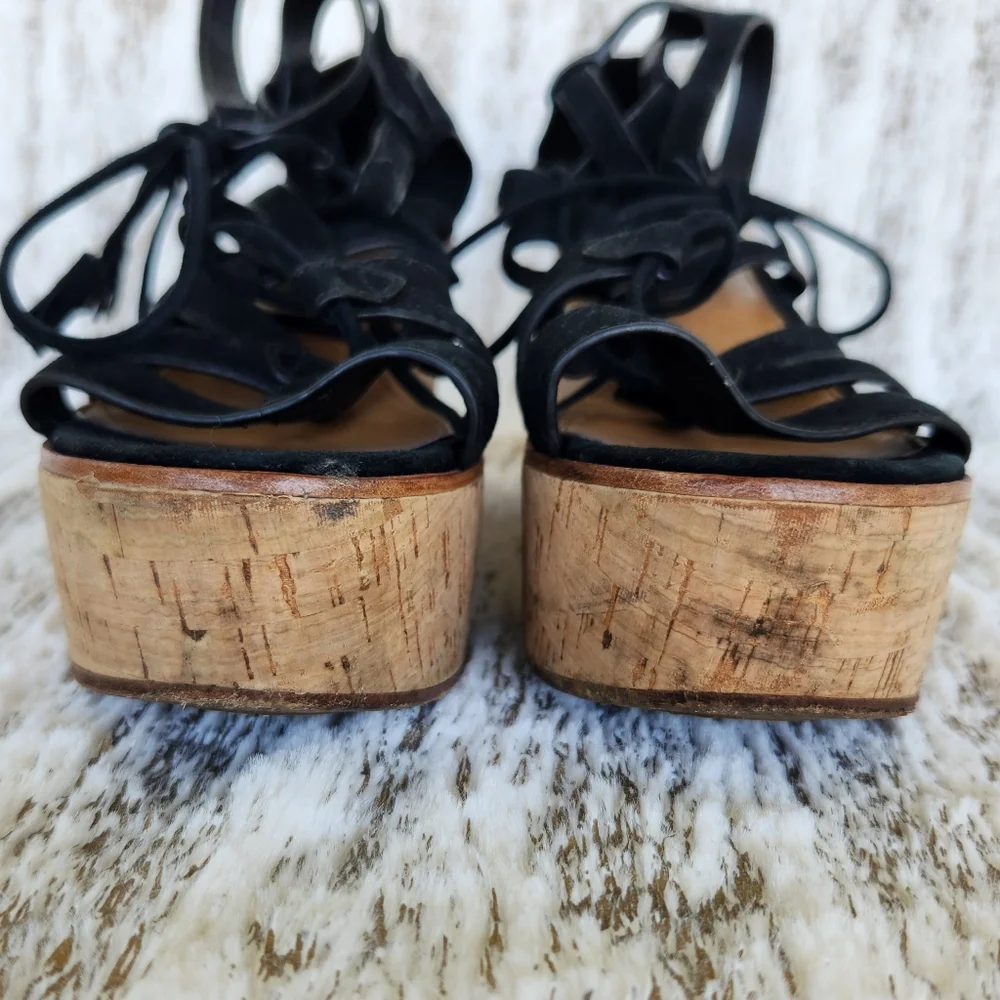 Frye "Heather Gladiator" Platform Wedge Sandal Leather Black | Women's Size 6.5 - Picture 6 of 14